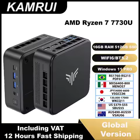 KAMRUI Mini PC AMD R7 7730U 16GB LPDDR4X 512GB M.2 SSD Triple 4K Desktop Computer Small PC WiFi6 Win