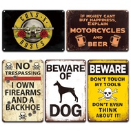 2023 Iron Painting Warning No Trespassing Door Sign Beware OF Dog Metal Tin Sign GUNS N ROSES Poster Wall Decor