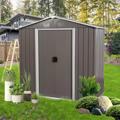 8 X 4 FT Metal Outdoor Storage Shed Garden Tool Shed with Lockable Sliding Door Customizable Floor F