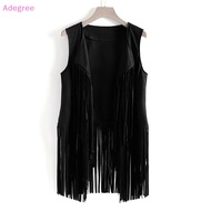 Adegree Women's Vintage sels Tops 70s Hippie Costume Cowgirl Fringe Vest  Short Sleeve Jacket Outfits