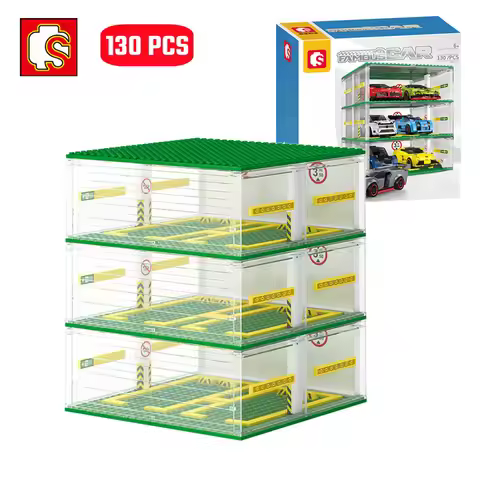 SEMBO BLOCK DIY Sports Car Garage Building Blocks Technology Racing Vehicle Storage Display Cabinet 