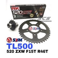 SYM Sprocket Set TL500 RK 520 ZXW W-Ring Black Chain Gold Chain Rantai Wring Motor Gear TL500 SYM500