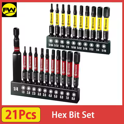 21Pcs Hex Bit Set, S2 Alloy Steel Allen Wrench Drill Bit Set with Magnetic Tips, 1/4 Hex-Shank 2" Im