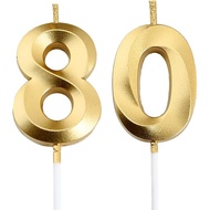 80th Birthday Candles,Gold Number 80 Cake Topper for Birthday Decorations Party Decoration