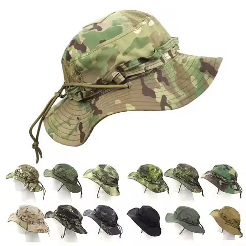 Camouflage Enthusiasts Square Pocket Camo Bonnie Cap US Bucket Benny Hats Fishing Outdoor Hiking Tac