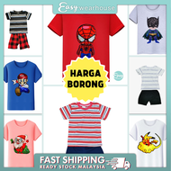 EASY WEARHOUSE HARGA BORONG Boys Kids Clothing Set Baju Budak Lelaki Murah Spiderman Mario Stripes Superhero Tshirt Baju Raya 2024