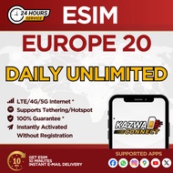 eSIM Europe 20 Daily Unlimited 1-7 DAYS | eSIM Activated Instantly