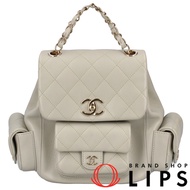 二手 Chanel Matelasse 小號雙肩包 AS4399，魚子醬紋皮革，灰色。