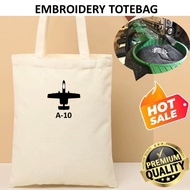 EMBROIDERY SULAM A-10 WARTHOG THUNDERBOLT FIGHTER JET SILHOUETTE TACTICAL LOGO TOTE BAG CANVAS BEIGE
