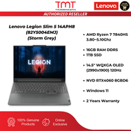 Lenovo Legion Slim 5 14APH8 Gaming Laptop (82Y5004EMJ)(Storm Grey) | AMD Ryzen 7-7840HS | 16GB RAM 1TB SSD | 14.5" WQXGA (2990x1900) OLED 120Hz | RTX4060 8GB | White Backlit | Win11 | 2Y Warranty