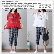 Setelan Baju Boho Celana Kulot Kotak Wanita Korea AB634569 Red White