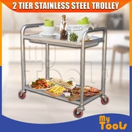 Mytools Heavy Duty Restaurant Dining 2 Tier Stainless Steel Food Kitchen Trolley Cart (M) 85cm(L) X 
