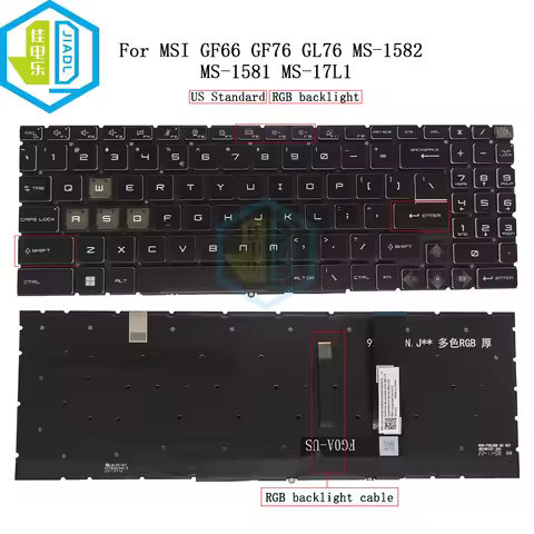 US RU RGB Backlit Keyboard For MSI Katana GF66 GF76 Pulse GL66 GL76 MS-1582 MS-1581 1583 MS-17L1 17H