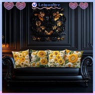 LEMONTRE Sunflower Pillowcase, Plush 45x45cm Sofa Cushion , Vintage Square Fluffy Soft 2D Floral Bed