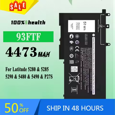 93FTF 4473mAh Laptop Battery for Dell Latitude 5280 5285 5290 5480 5490 Lithium Rechargeable Battery