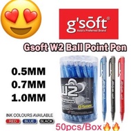 50Pcs Gsoft W2 Ball Pen 0.5mm 0.7mm 1.0mm Blue Black Red