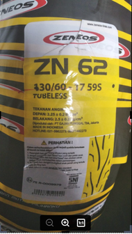 Ban motor Zeneos ZN 62 130 60 - 17 Tubless Free pentil