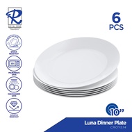 Royal Dine 6pcs 10" Luna Opal Dinner Plate 64129 Shock Resistant White Opal Dinner Plate CROY574