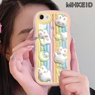 MHKEID Casing Ponsel untuk OPPO A83 A59 A55 A54 A53 2020 A53s A32 A33 2020 A11s Case kartun 3D pola pelangi HP kelinci bulan berwarna-warni gelombang Casing ponsel anti gores Kesing bening anti guncangan Shell Softcase