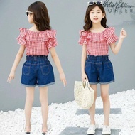 MERAH Sabrina Kid Plaid Outfit for Girls - Red