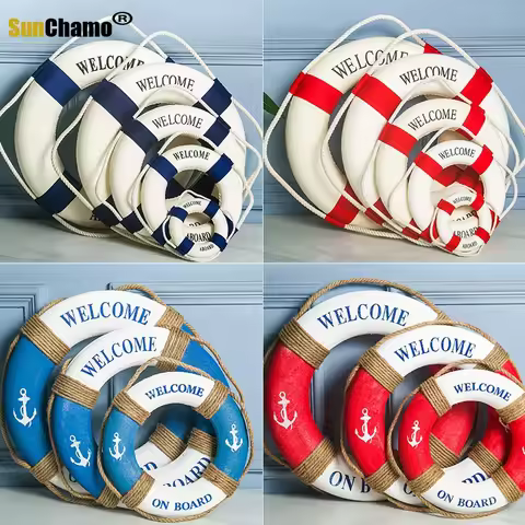 Welcome Wall ornament Life Buoy Foam Aboard Nautical Life Lifebuoy Ring Boat Wall Hanging Mediterran