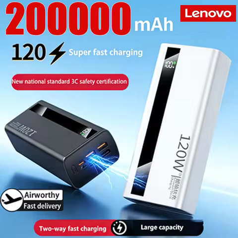 Lenovo 1000000mAh Large Capacity Power Bank 120W Fast Charging Digital Display Outdoor Power Supply 