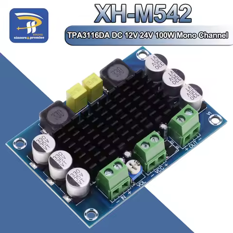 XH-M542 TPA3116 D2 TPA3116DA DC 12V 24V 100W Mono Channel Digital Power Audio Amplifier Board TPA311
