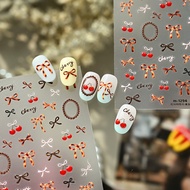 Retro Sweet Girl Cherry Bow Nail Sticker M1294 Brown Tone Leopard Print Bow Nail Sticker Nail Sticke