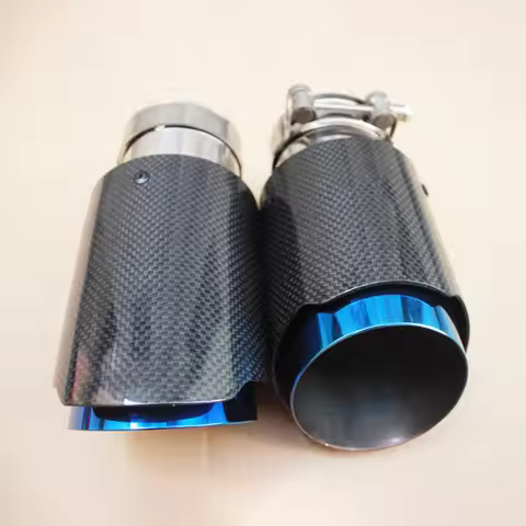 Car Glossy Carbon Fiber Muffler Tip Exhaust System Pipe Mufflers Nozzle Universal Straight Stainless