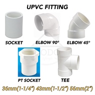 DoDo [Ready Stock] UPVC Fitting Socket/Elbow 90 Degree/Elbow 45 Degree/PT Socket/Tee (36mm/43mm/56mm