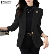 ZANZEA Women Korean Long Sleeve Decorative Pocket Flap Solid Color Blazer