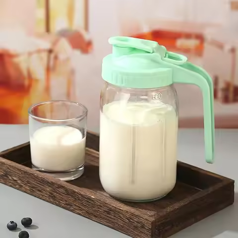 32-64oz Glass Mason Jars With Double Leak-proof Lid Pour Spout Handle Wide Mouth Pitcher For Breast 