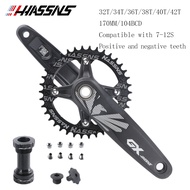 HASSNS Crankset 1by Hallowtech crankset mtb 104BCD 32-42T Chainring Alloy crank arm Hollowtech 170MM