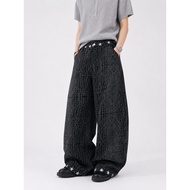baggy jeans men y2k y2k jeans American Street Retro Star Embroidered Cracked Metal Jeans - Loose Wid