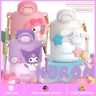 Sanrio Series Anime Water Bottle Cinnamoroll Kuromi Cartoon Portable Bottle Double Drinking Cup Straw Cup With Strap