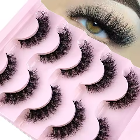 HBZGTLAD 5 Pairs 3D Faux Mink False Eyelashes Natural Long Fluffy Eye Lashes Wispy Makeup Beauty Ext