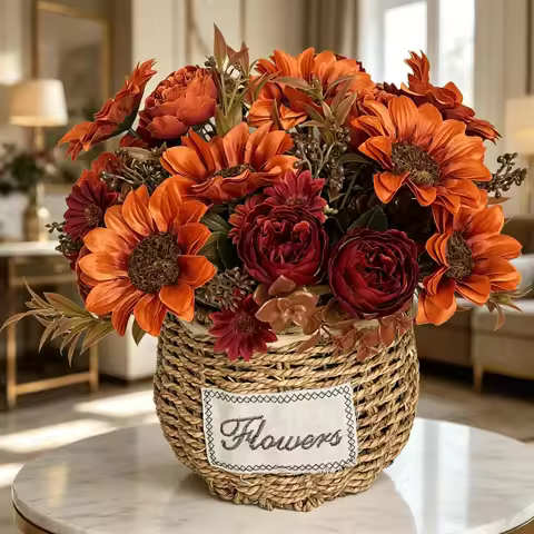 1/3PCS Artificial Fall Flower Bouquet、Autumn Peony Sunflower Bush、Mixed Fall Floral Picks, Faux Silk