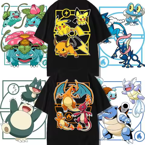 Bandai Summer Japanese-style Anime Pokémon Pikachu Charizard Printed Loose Short-sleeved Cotton T-sh