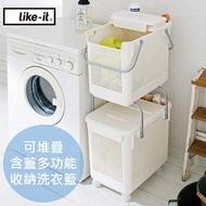 [特價]【日本Like it】可堆疊含蓋多功能收納洗衣籃(單入)