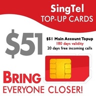 Singtel Main Balance $51 Top Up / Recharge