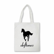[Yuyu Bag] Deftones โลโก้วงถุงช้อปผู้ชายกระเป๋าสะพาย Eco กระเป๋าถือกระเป๋าแฟชั่นพิมพ์ผ้าใบ B Olsas