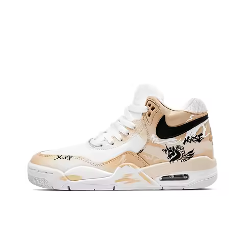 Nike Flight Legacy Pegasus Leather Abrasion Resistant Mid top Vintage Basketball Shoes Men's Ecru BQ