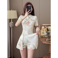 旗袍 兩件套 cheongsam dress muslimah Chinese Style Cheongsam Culottes Suit for Beauticians - Traditional 
