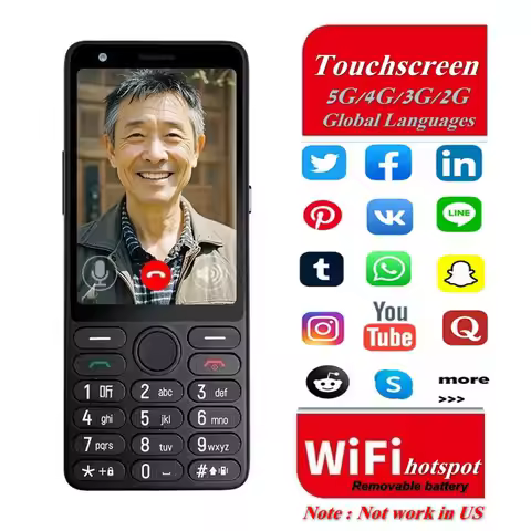 Feature Phone with Touch Screen Smartphone Wifi 5G/4G Global Languages Removable battery Big Buttons