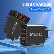 3 USB+TYPE-C multi port charger PD American European power adapter 4-port charging head