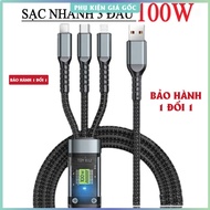 100W 3-Head Charging Cable - “1.2m long”. 3-in-1 Anti-break, Anti-Tangle Charging Cord. Phone chargi