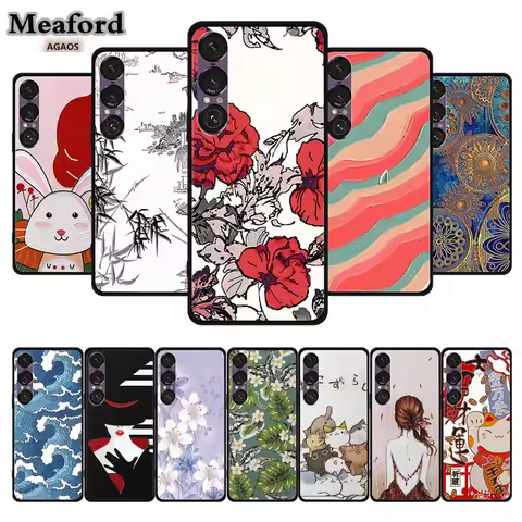 3D Case For Sony Xperia 1 VII VI V IV III Phone Cover Black Bumper Shell Flower Emboss Case Xperia1 