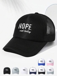 中性款NOPE字母印花網眼棒球帽，遮陽調節帽圍，時尚且多用途的帽子，適用於爸爸、卡車司機，適合春夏季、戶外和日常穿著
