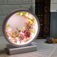 永生花夜燈(溫暖赤陶土大地色系)藍芽+三段燈光觸控永生花夜燈