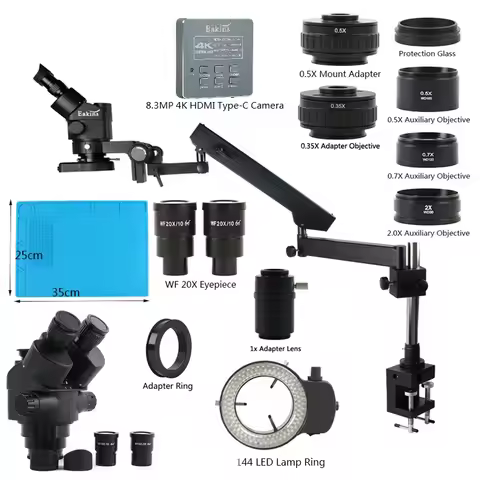 Eakins 3.5X-90X 180X Simul Focus Parfocal Stereo Trinocular Microscope 4K 1080P 55MP 48MP HDMI VGA U